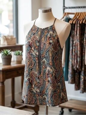 Costa Blanca Paisley Halter Neck Zipper Tank Top S